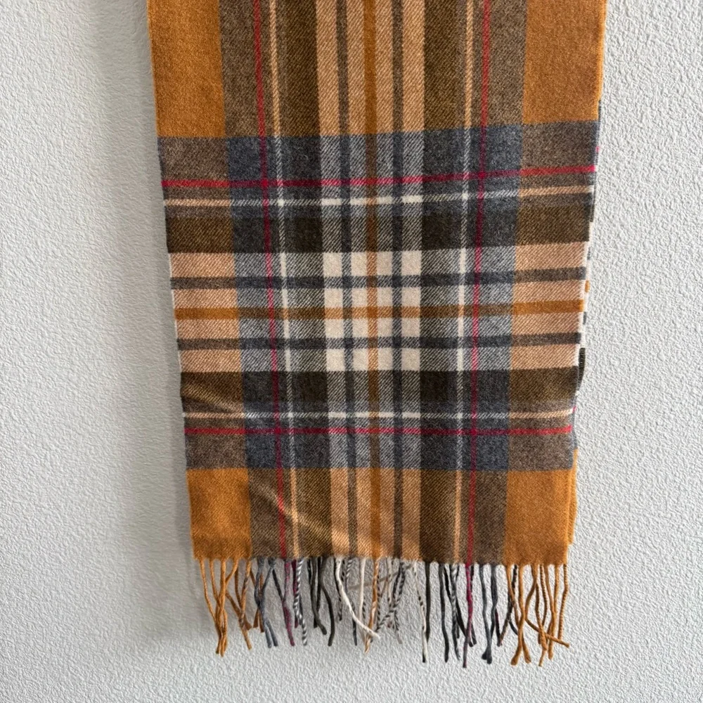 Pendleton Yellow Red Plaid Wool Scarf with Fringe Trim Unisex * FLAWS *
